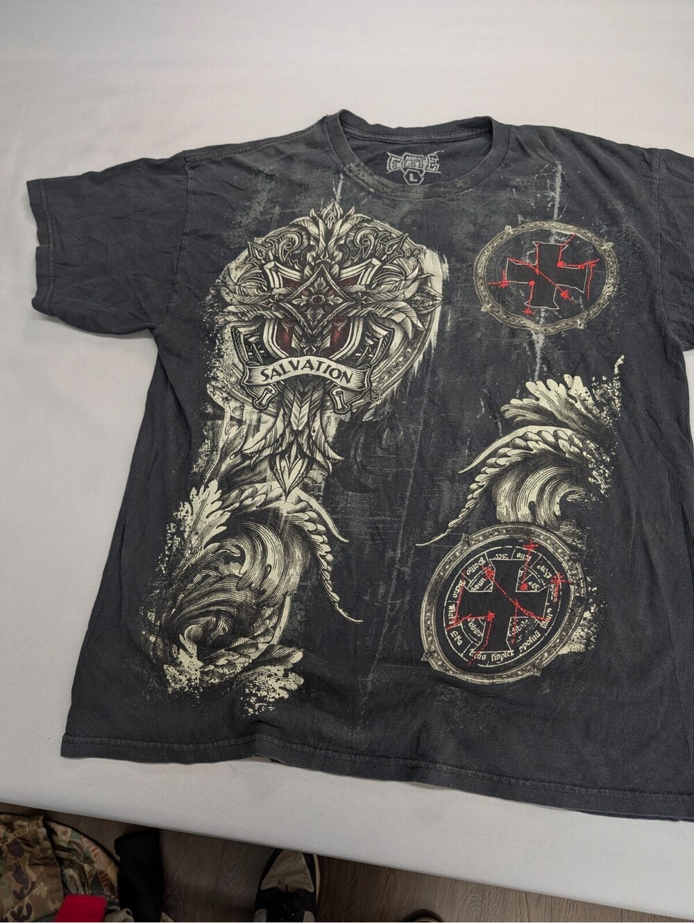 Salvation MMA Elite T-Shirt Mens L Black Y2K Graphic Cross